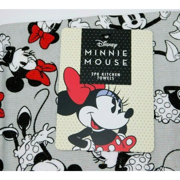 Disney Minnie Mouse Tea Towels Character 2 Sets of 2 NEW 26" x 16" Cotton - Picture 2 of 5